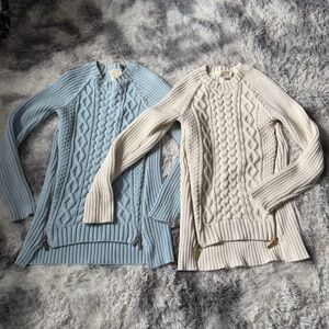 Lot of 2 Michael Kors Blue and Cream Cable Knit Sweater women’s size S